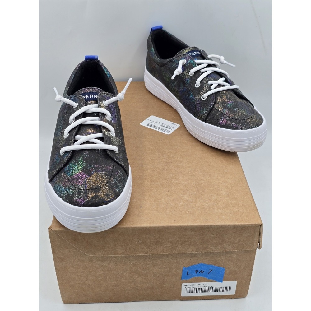 NEW Women's Sperry Crest Vibe -Sneakers -Black Sparkle -‎ Sz 6M